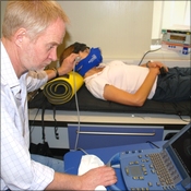 Professor Chris Imray carrying out a TCD measurement