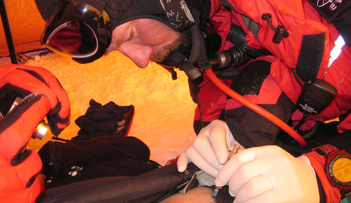 Mike Grocott at work on the summit