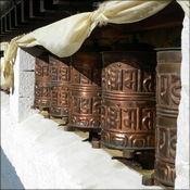Prayer wheels at Namche Bazaar