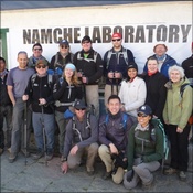 The champions group at Namche Bazaar - Photographed by Mike Teanby