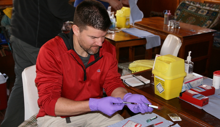 Tim prepping blood samples for testing