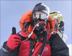 Climber on Cho Oyu summit